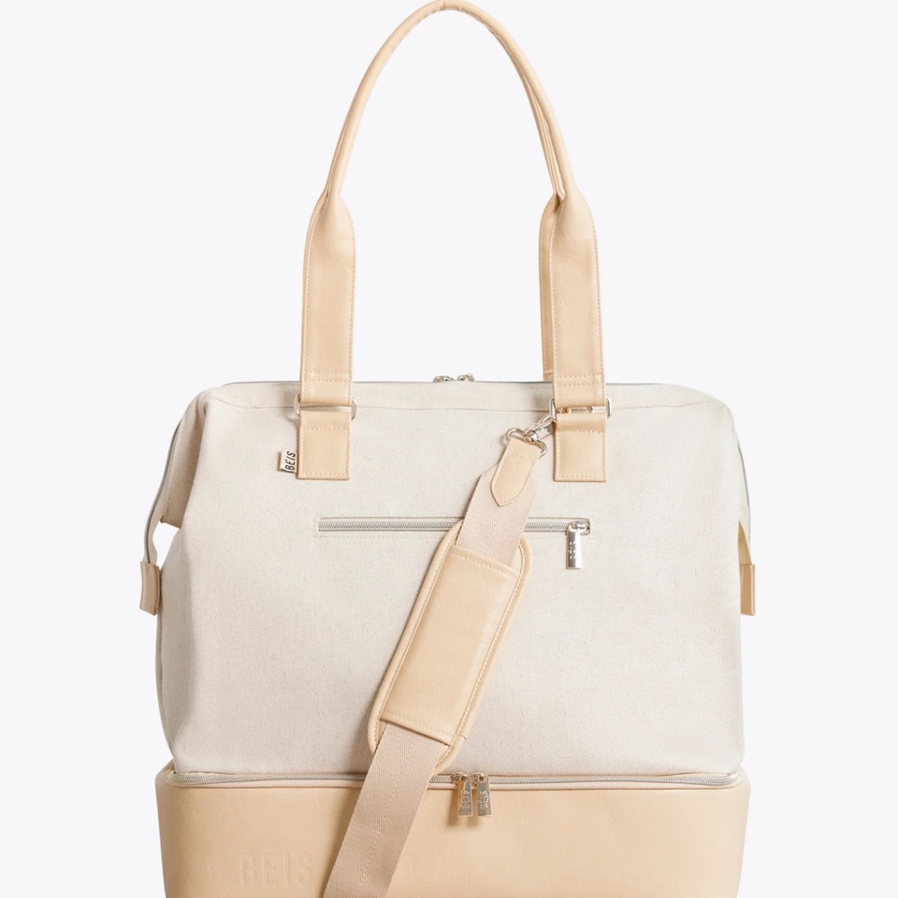 Beige and Cream Women's Mini Weekender Bag